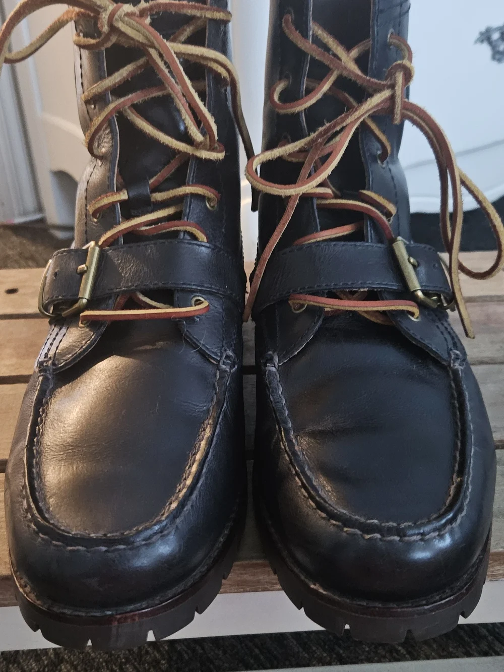 Ralph Lauren Newport Navy Leather Lace-Up Ranger Boots. Size: 11